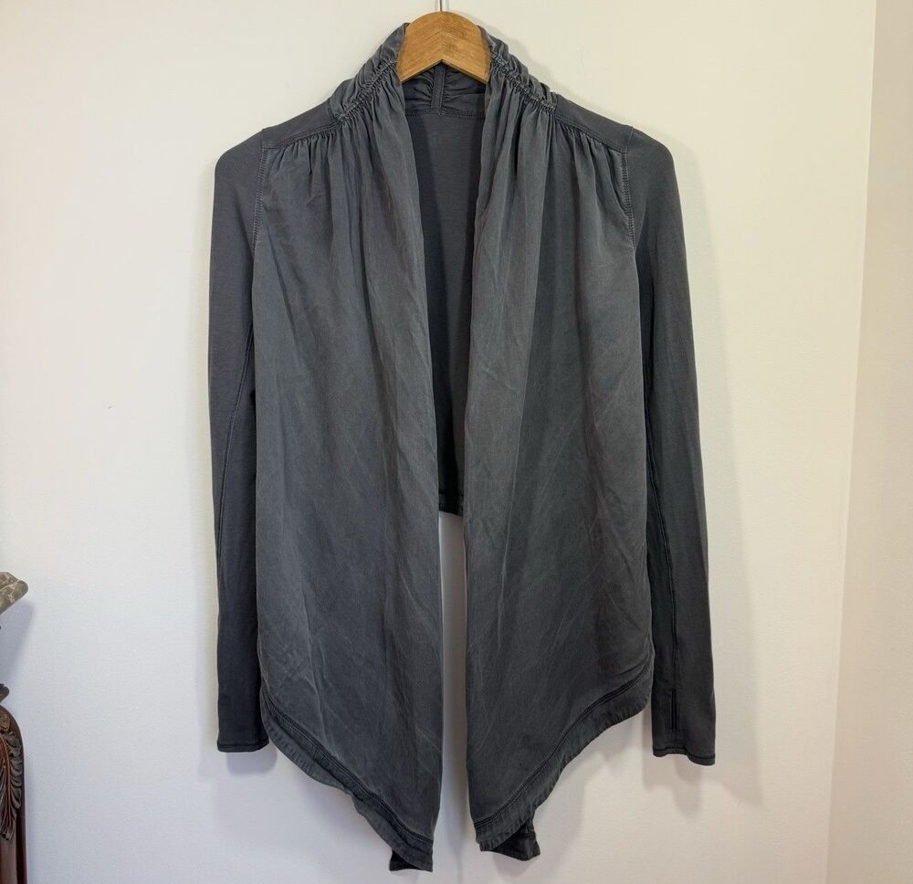 Lululemon Zen Wrap Yoga Ruched Cardigan Size XS/S Gray Thumbholes Waterfall